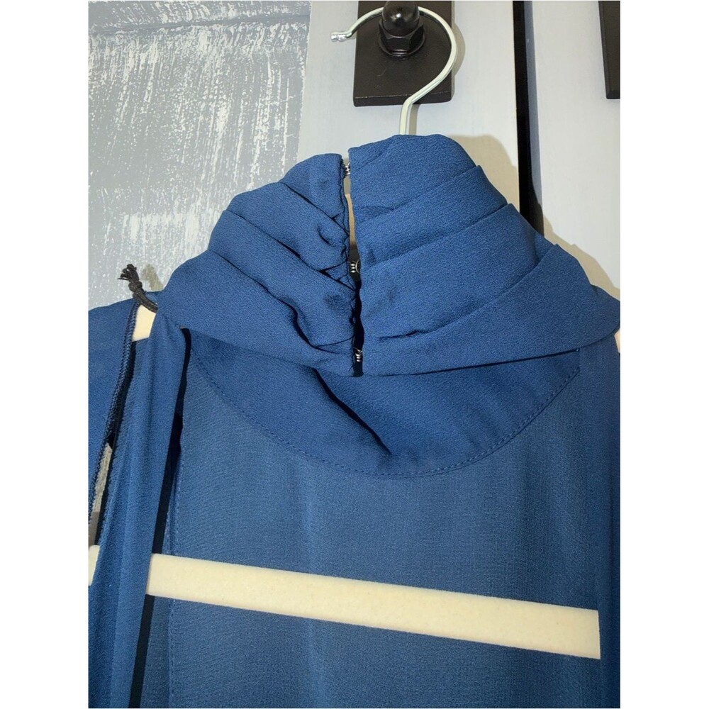 Kourt Navy Ruffle Halter Cutout Maxi Dress Open Back High Slit NWT Size S - Picture 10 of 13
